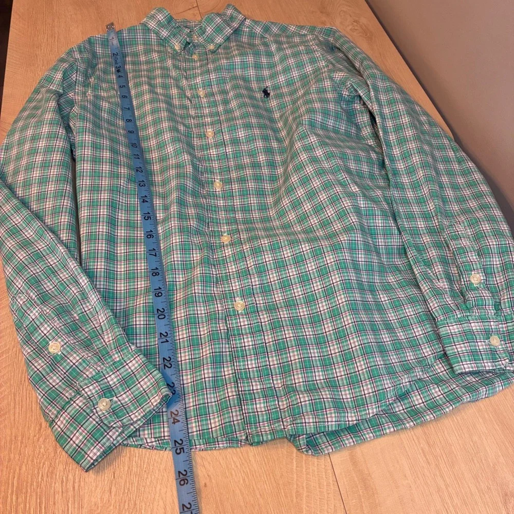 Ralph Lauren Boys XL 18-20 Green Plaid Button Down Shirt Long Sleeve Cotton